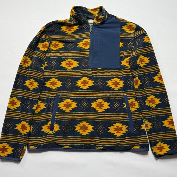Duluth Trading Aztec‎ Fleece Pullover Quarter Zip Relaxed Fit Blue Gold M - Picture 1 of 3